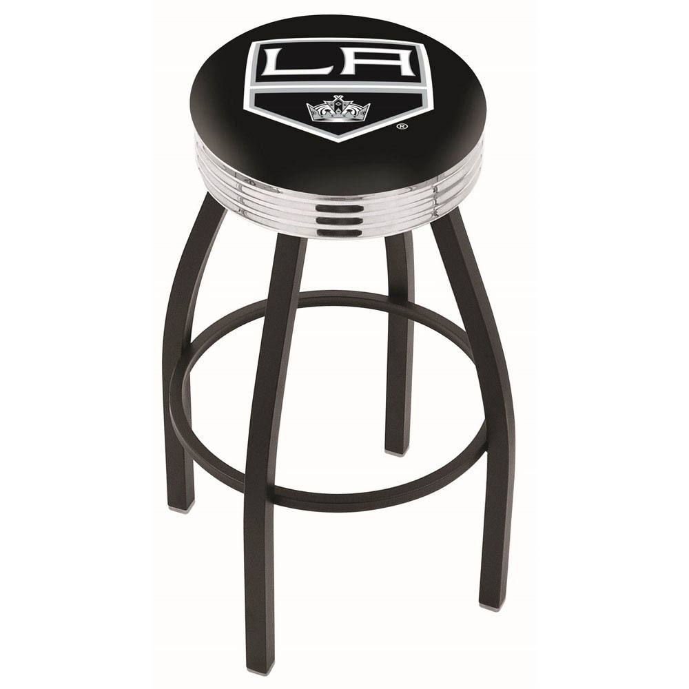 30 Inch Black Los Angeles Kings Swivel Counter Stool W/ Chrome Ribbed Accent
