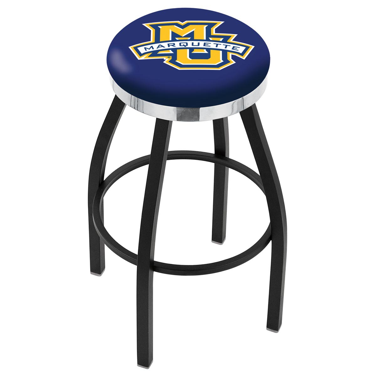 30 Inch Black Marquette Swivel Counter Stool W/ Chrome Accent Ring