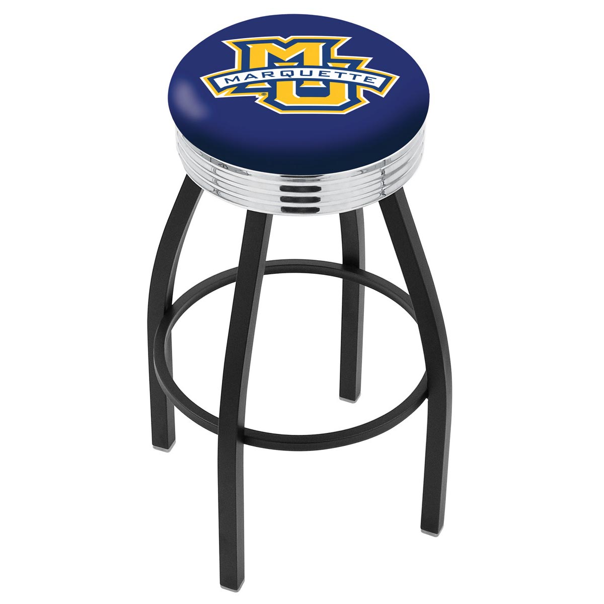 30 Inch Black Marquette Swivel Counter Stool W/ Chrome Ribbed Accent