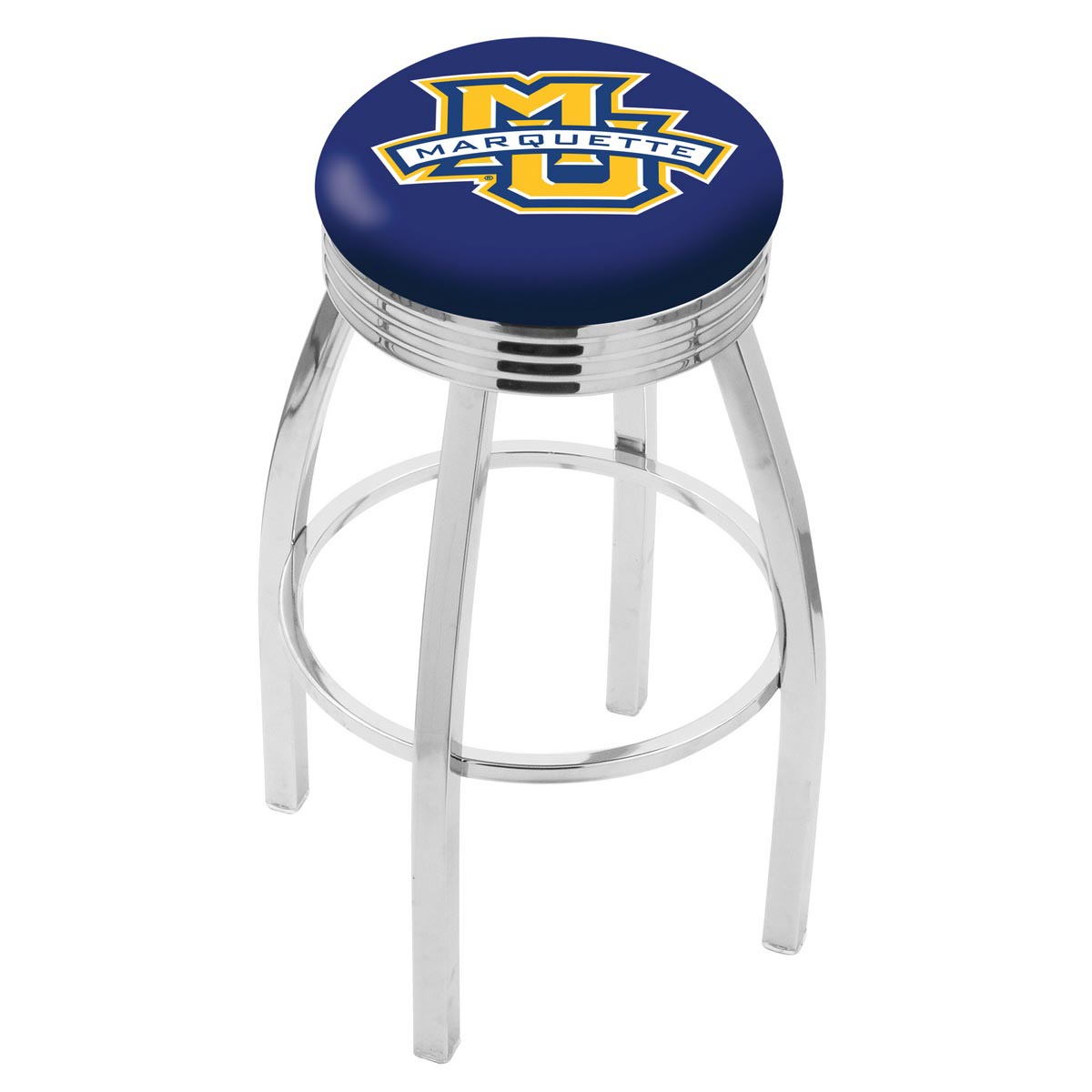 25 Inch Chrome Marquette Swivel Bar Stool W/ Ribbed Accent