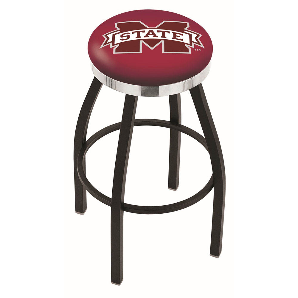 25 Inch Black Mississippi State Swivel Bar Stool W/ Chrome Accent Ring