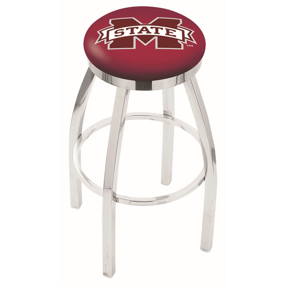 25 Inch Chrome Mississippi State Swivel Bar Stool W/ Accent Ring