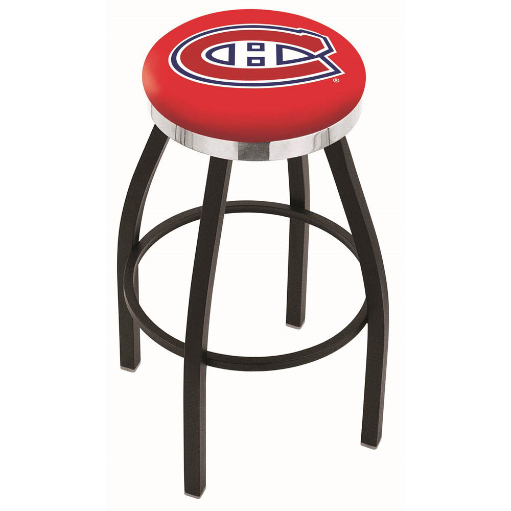 25 Inch Black Montreal Canadiens Swivel Bar Stool W/ Chrome Accent Ring