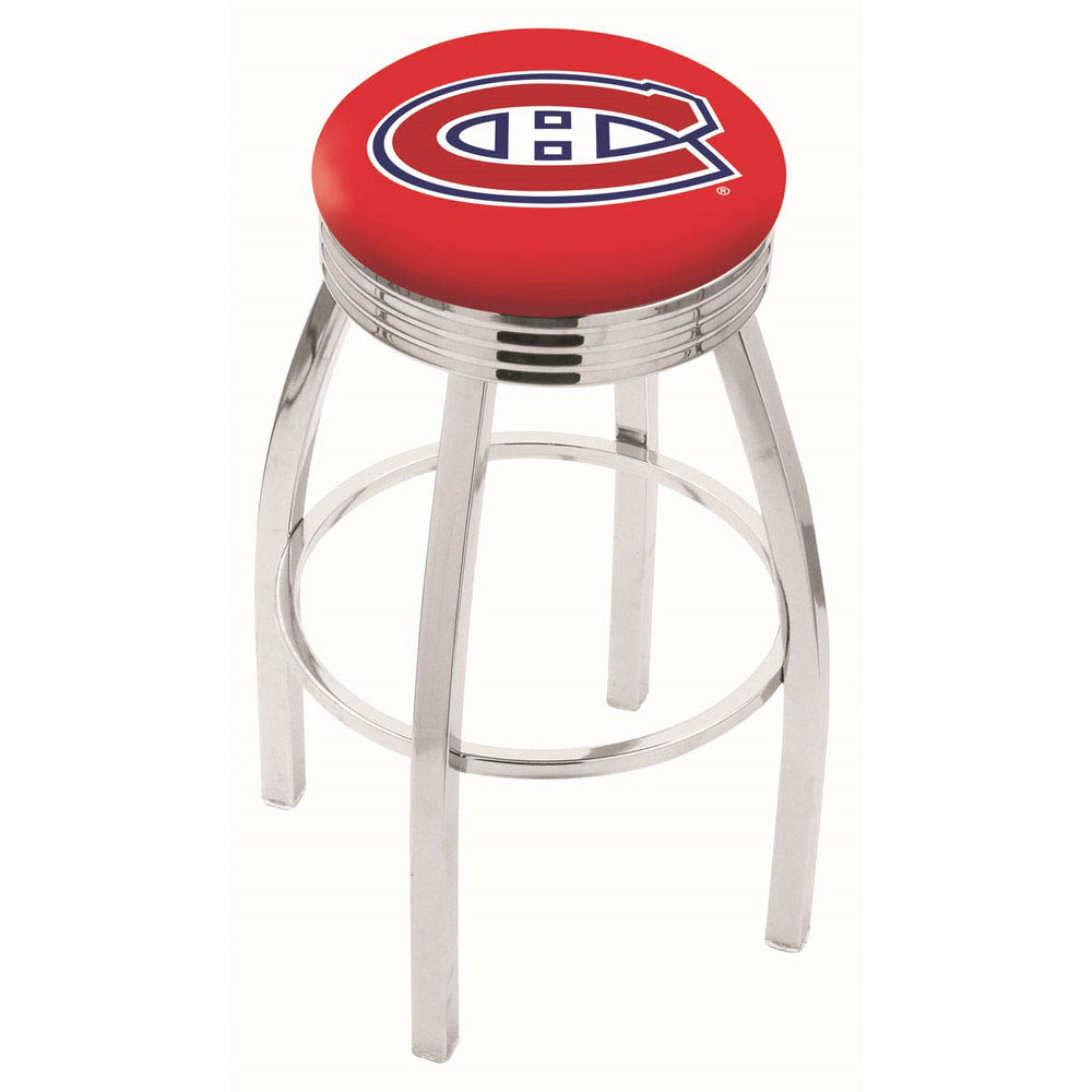 25 Inch Chrome Montreal Canadiens Swivel Bar Stool W/ Ribbed Accent