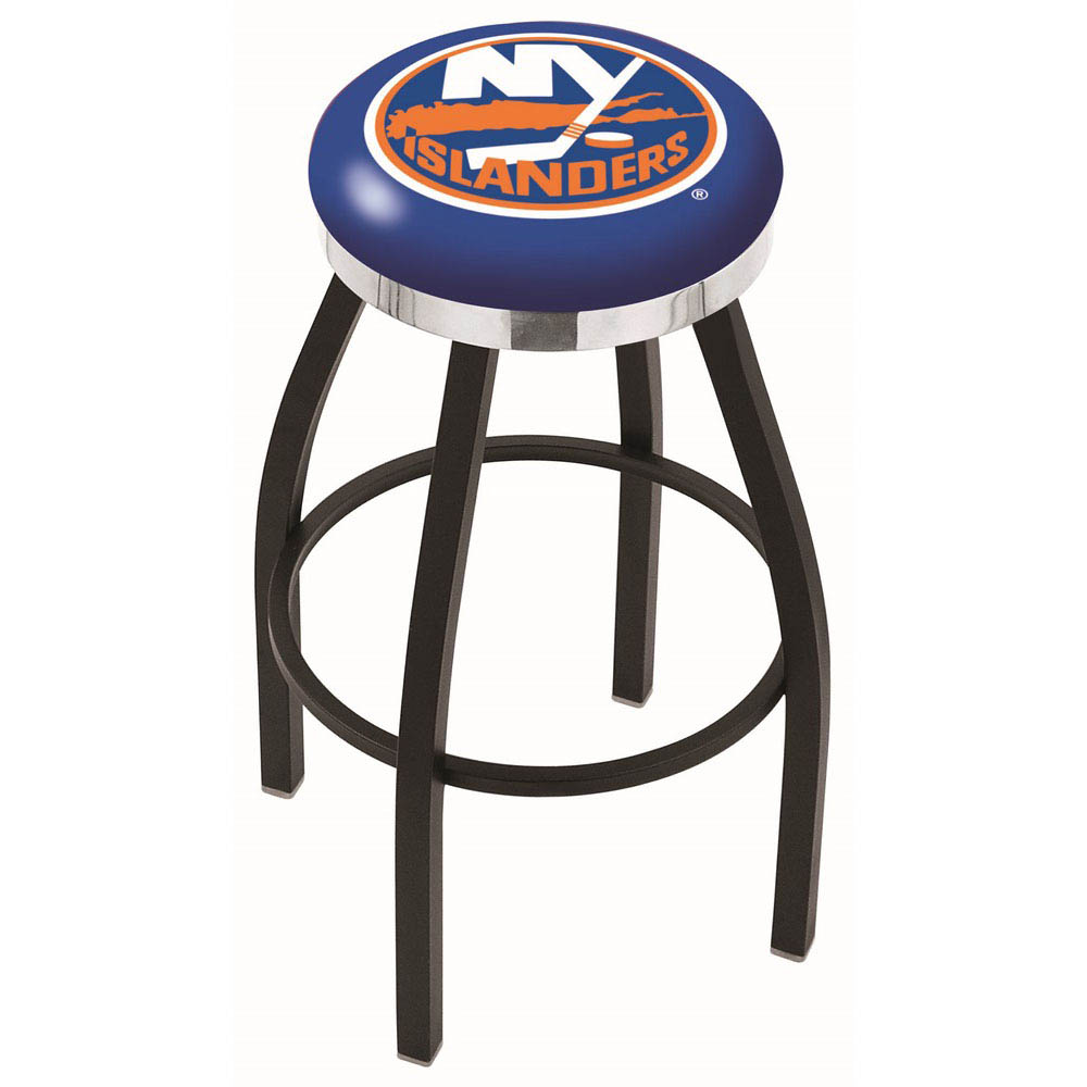 25 Inch Black New York Islanders Swivel Bar Stool W/ Chrome Accent Ring