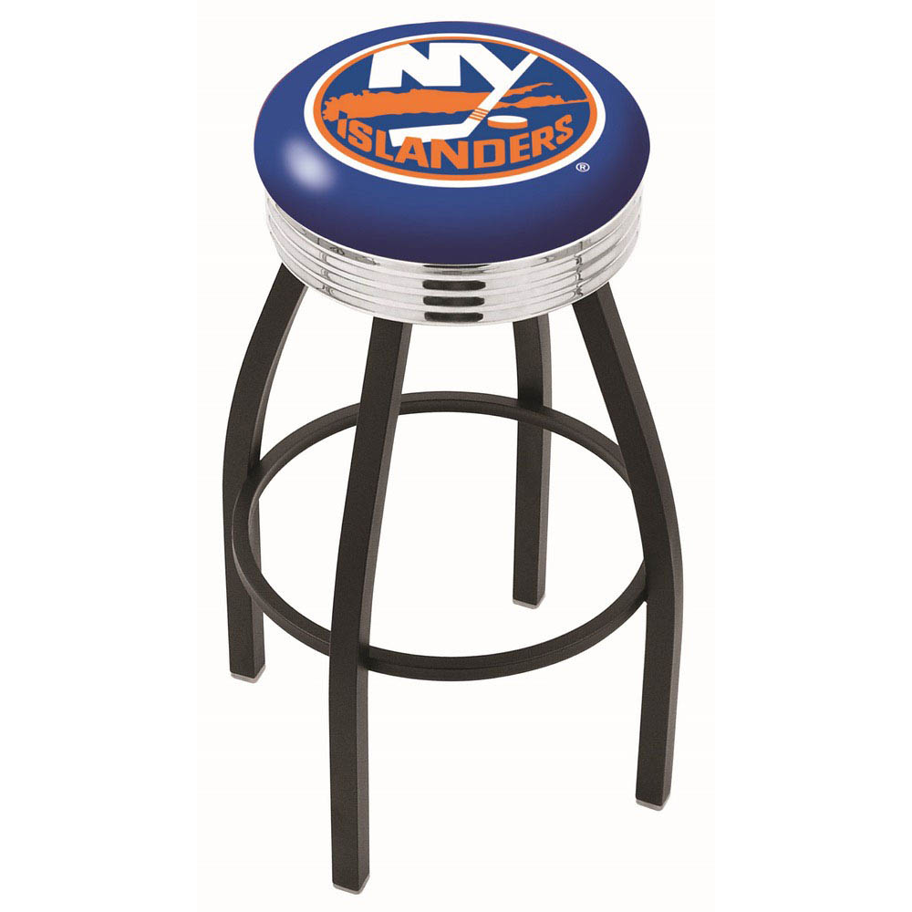 30 Inch Black New York Islanders Swivel Counter Stool W/ Chrome Ribbed Accent