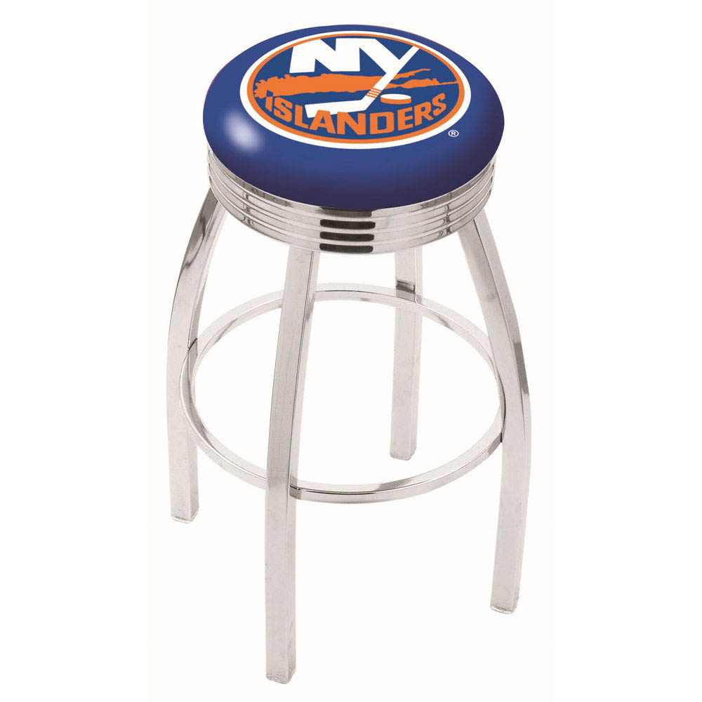 30 Inch Chrome New York Islanders Swivel Counter Stool W/ Ribbed Accent