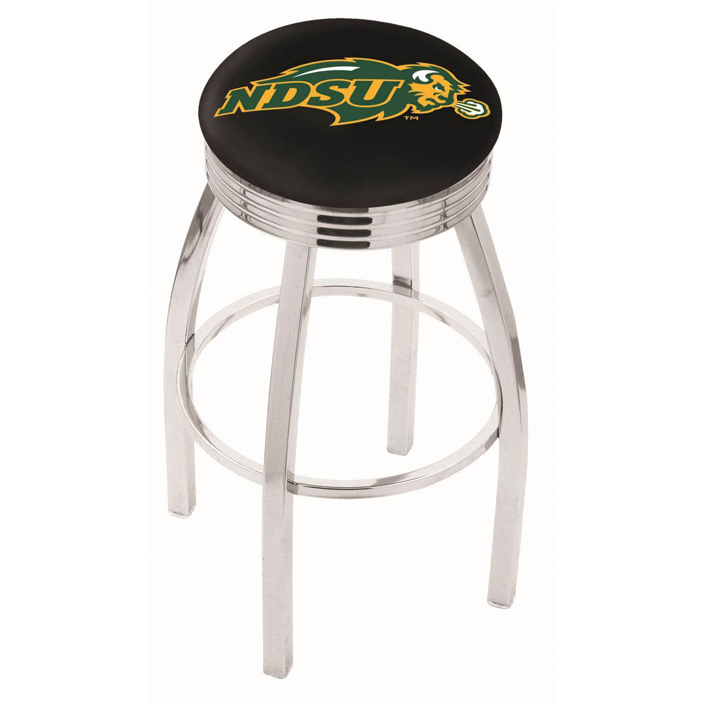 30 Inch Chrome North Dakota State Swivel Counter Stool W/ Ribbed Accent