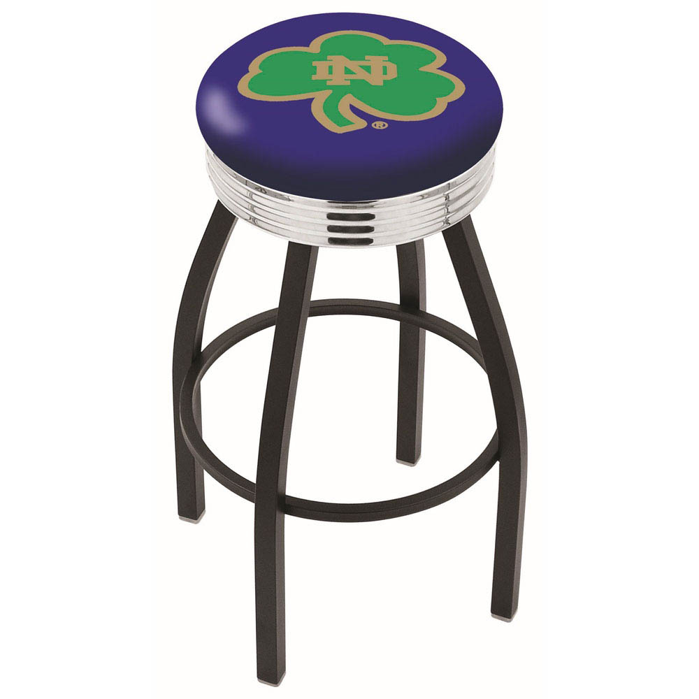 30 Inch Black Notre Dame Shamrock Swivel Counter Stool W/ Chrome Ribbed Accent