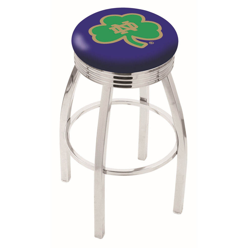30 Inch Chrome Notre Dame Shamrock Swivel Counter Stool W/ Ribbed Accent