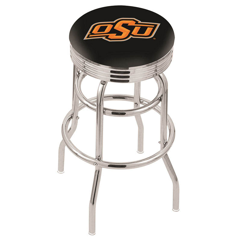 L7c3 - 30 Inch Chrome 2-ring Oklahoma State Swivel Counter Stool