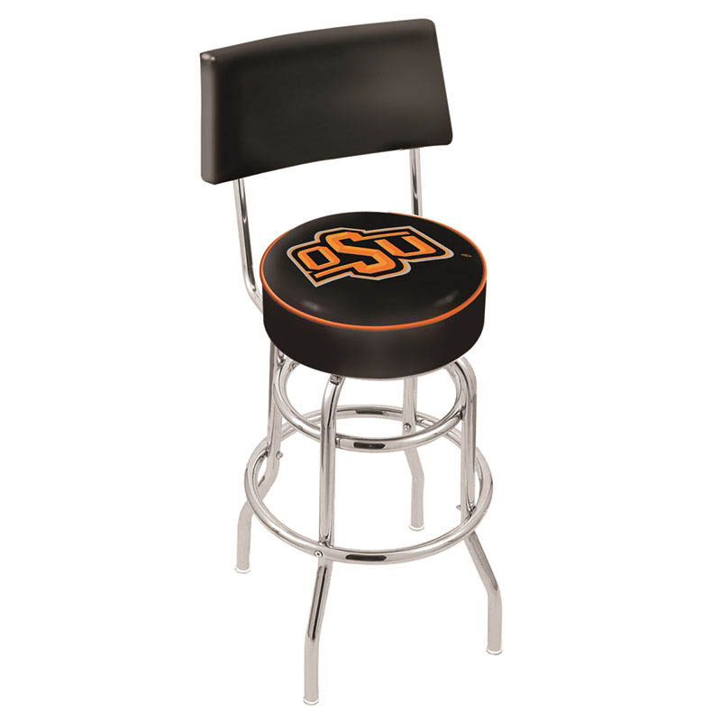 30 Inch Chrome 2-ring Oklahoma State Swivel Counter Stool W/ Back