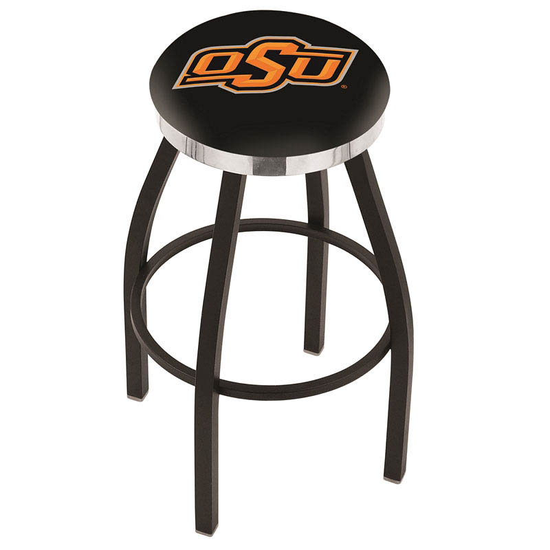 30 Inch Black Oklahoma State Swivel Counter Stool W/ Chrome Accent Ring