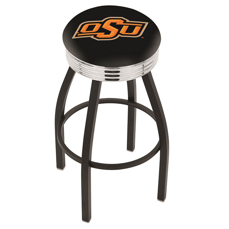 30 Inch Black Oklahoma State Swivel Counter Stool W/ Chrome Ribbed Accent