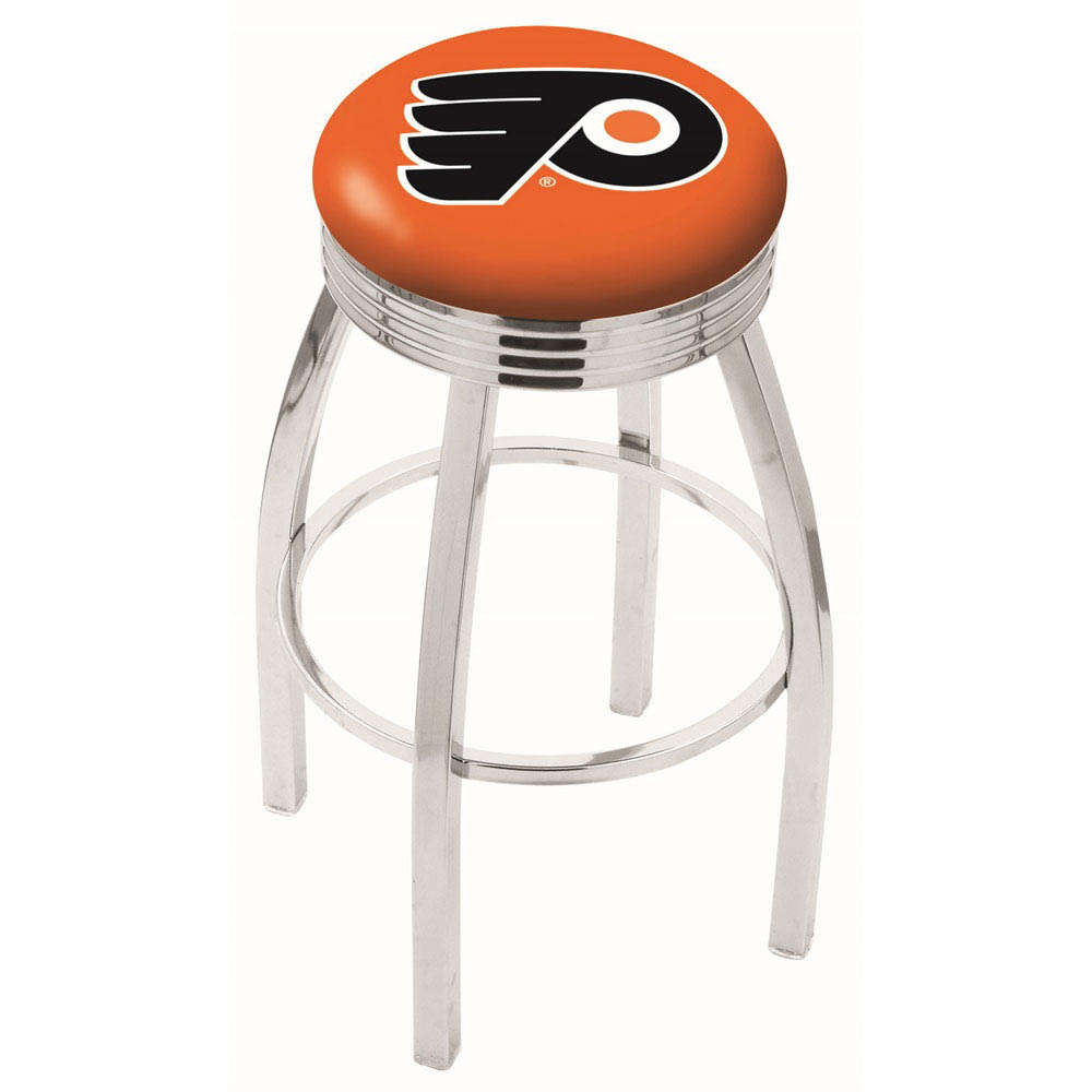 30 Inch Chrome Philadelphia Flyers (orange) Swivel Counter Stool W/ Ribbed Accent