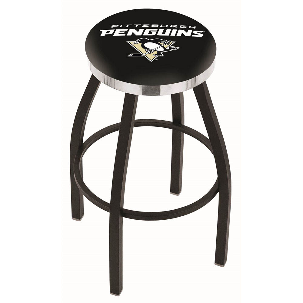 25 Inch Black Pittsburgh Penguins Swivel Bar Stool W/ Chrome Accent Ring