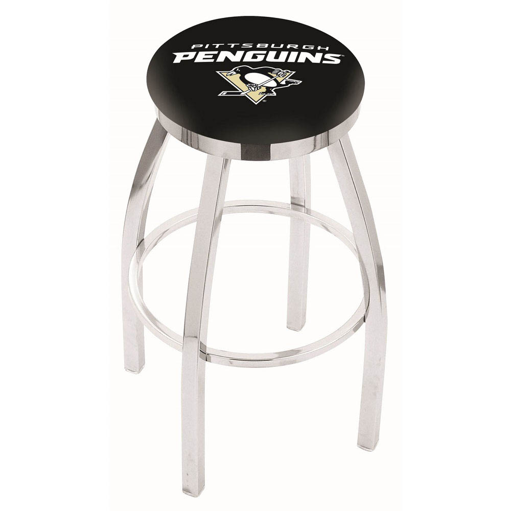 25 Inch Chrome Pittsburgh Penguins Swivel Bar Stool W/ Accent Ring