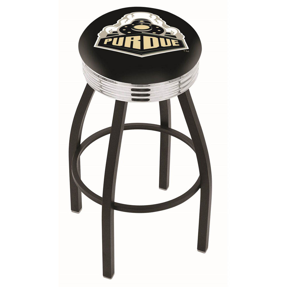 30 Inch Black Purdue Swivel Counter Stool W/ Chrome Ribbed Accent