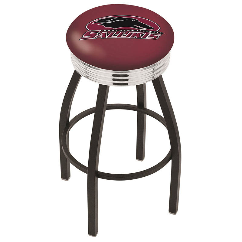 30 Inch Black Southern Illinois Swivel Counter Stool W/ Chrome Ribbed Accent