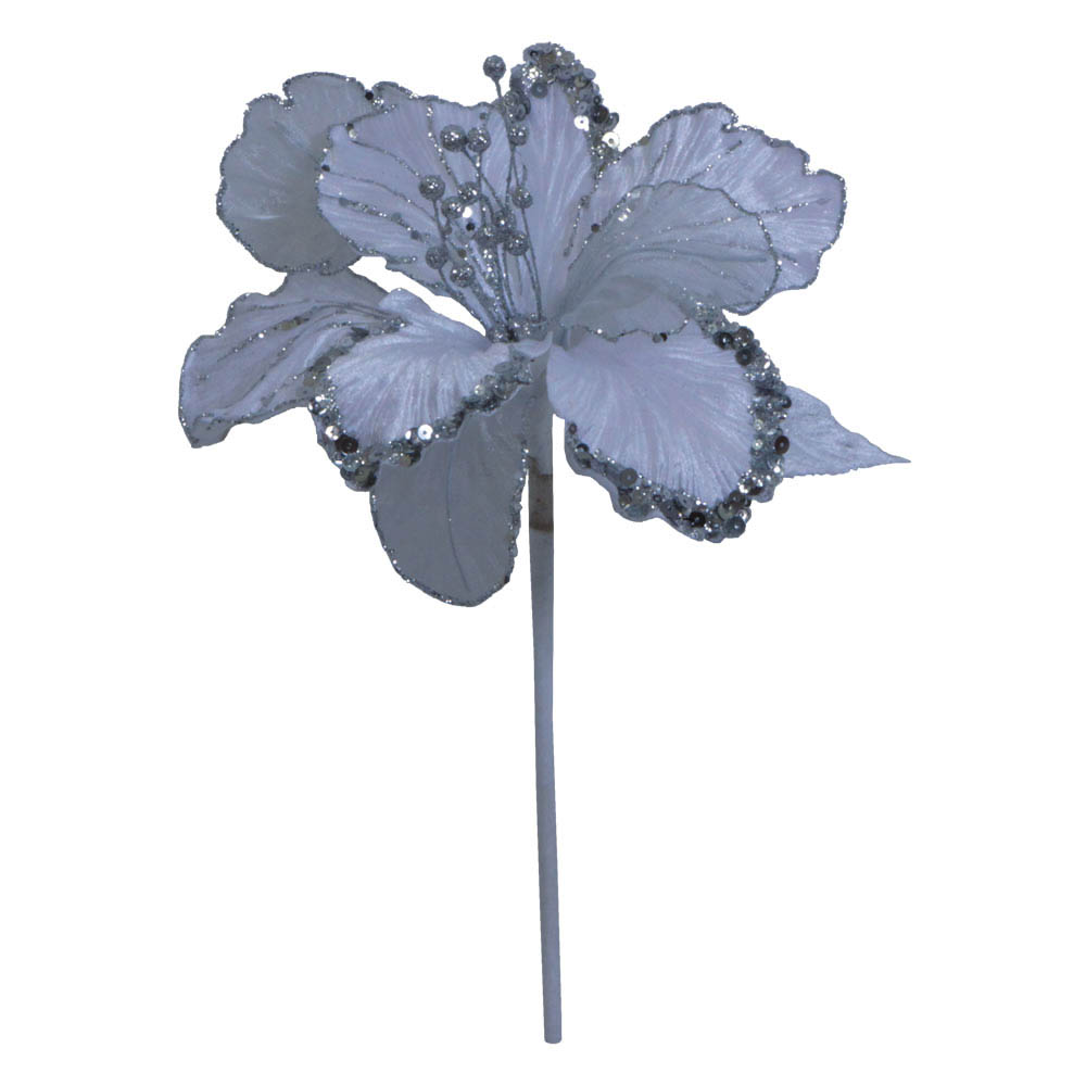 27 Inch Glitter Amaryllis Flower Pick With 7.5 Inch Flower
