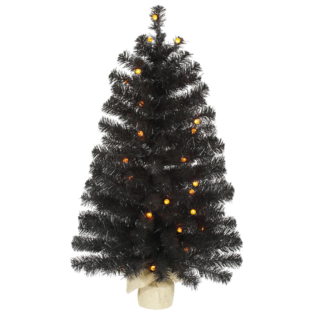 Artificial Black Halloween Tree With Orange Lights