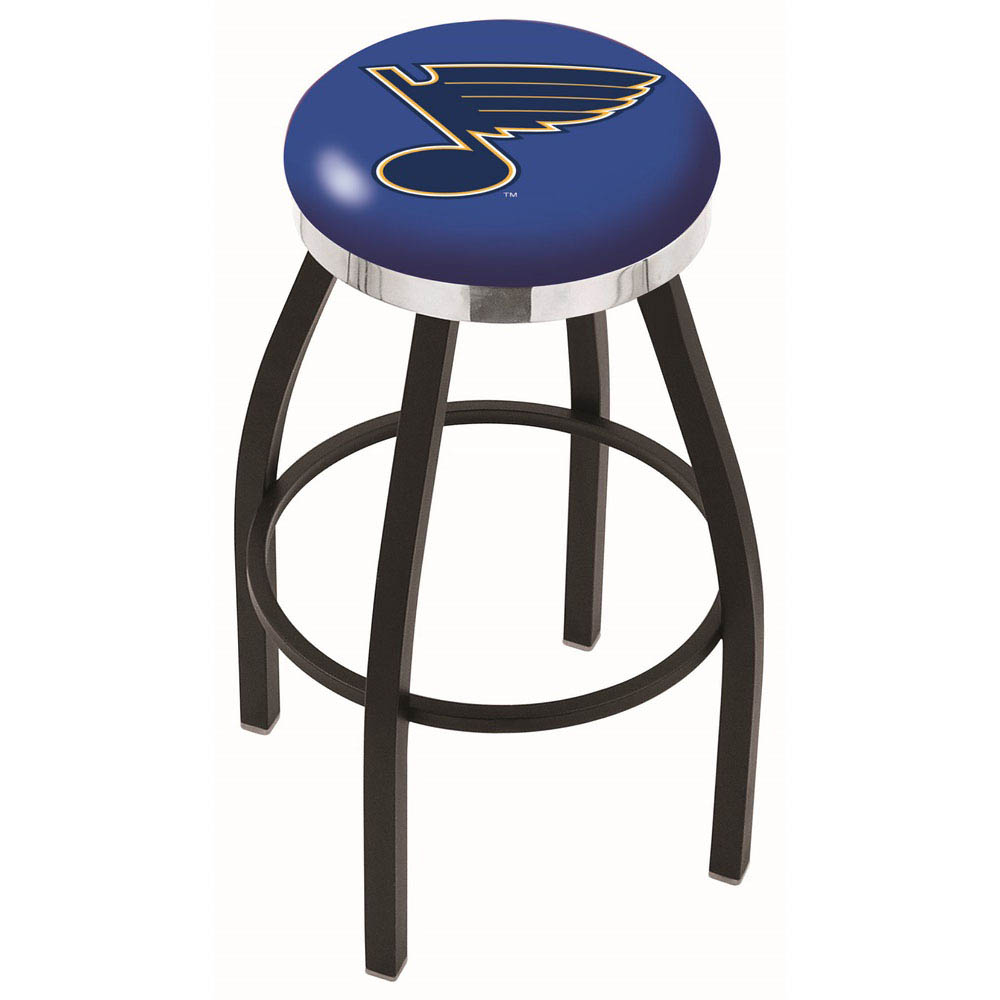 30 Inch Black St Louis Blues Swivel Counter Stool W/ Chrome Accent Ring
