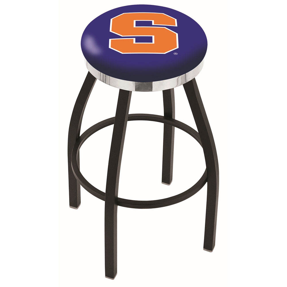 30 Inch Black Syracuse Swivel Counter Stool W/ Chrome Accent Ring