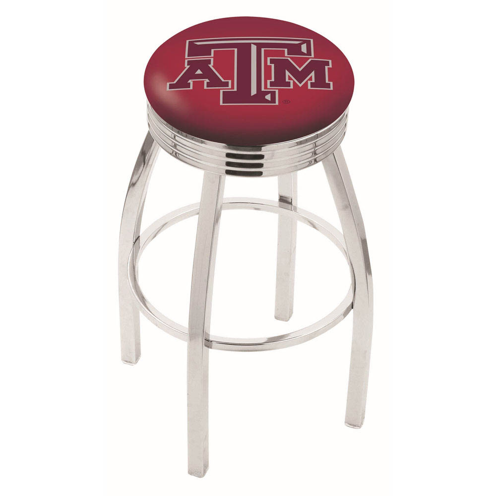 25 Inch Chrome Texas A&m Swivel Bar Stool W/ Ribbed Accent