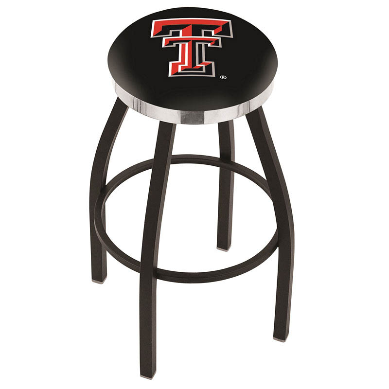 30 Inch Black Texas Tech Swivel Counter Stool W/ Chrome Accent Ring
