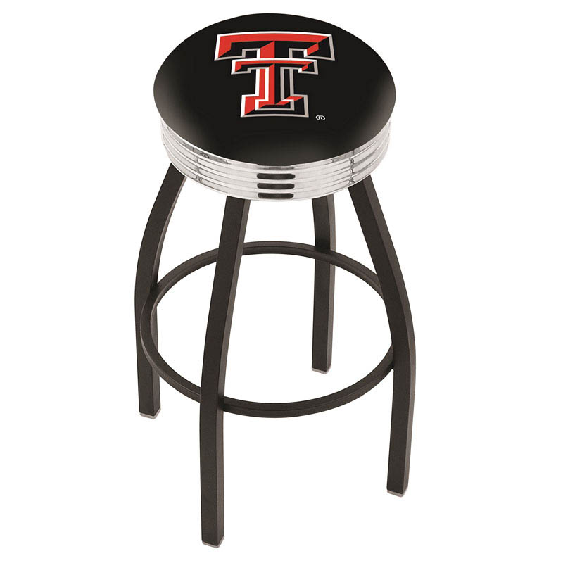 30 Inch Black Texas Tech Swivel Counter Stool W/ Chrome Ribbed Accent