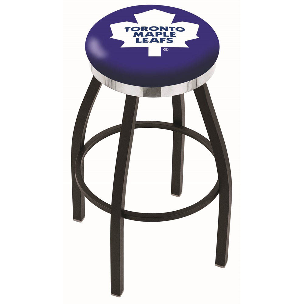 25 Inch Black Toronto Maple Leafs Swivel Bar Stool W/ Chrome Accent Ring