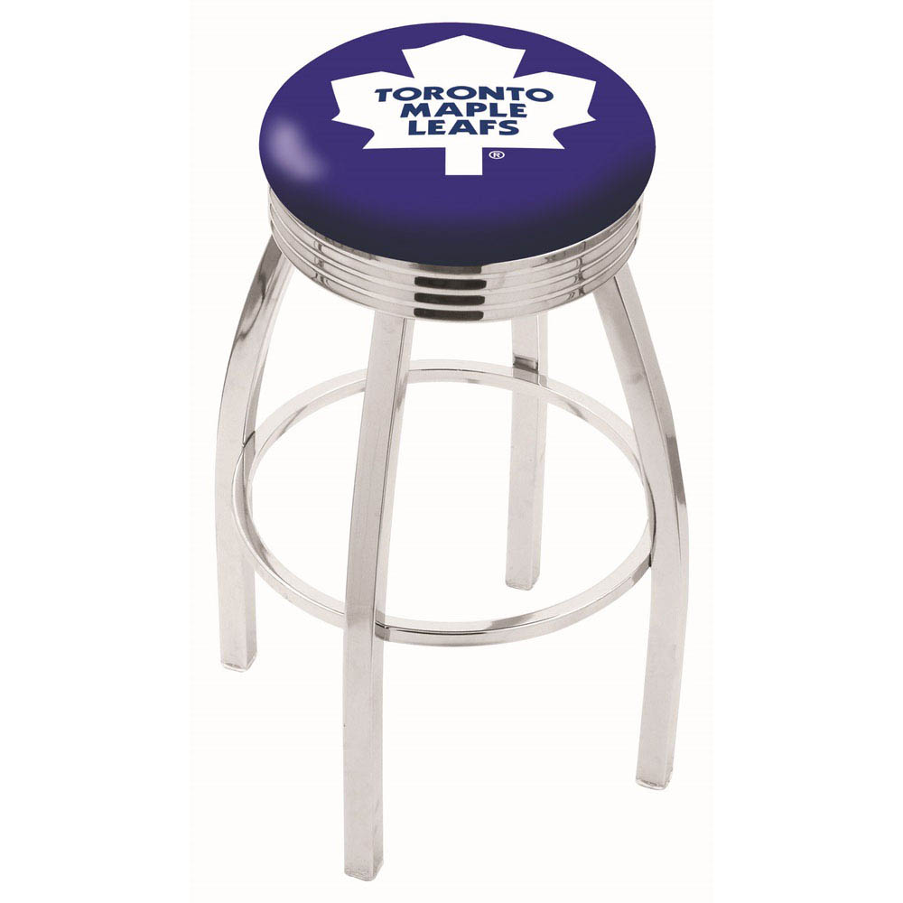 25 Inch Chrome Toronto Maple Leafs Swivel Bar Stool W/ Ribbed Accent