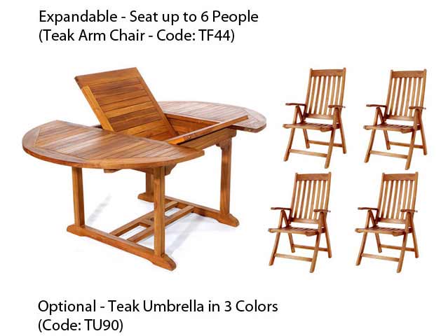 5pc. Oval Table Teak Folding Arm Chair Set
