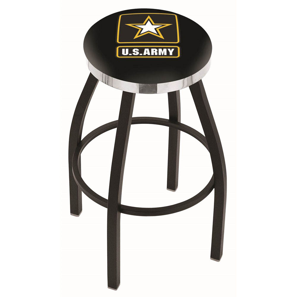 30 Inch Black U.s. Army Swivel Counter Stool W/ Chrome Accent Ring