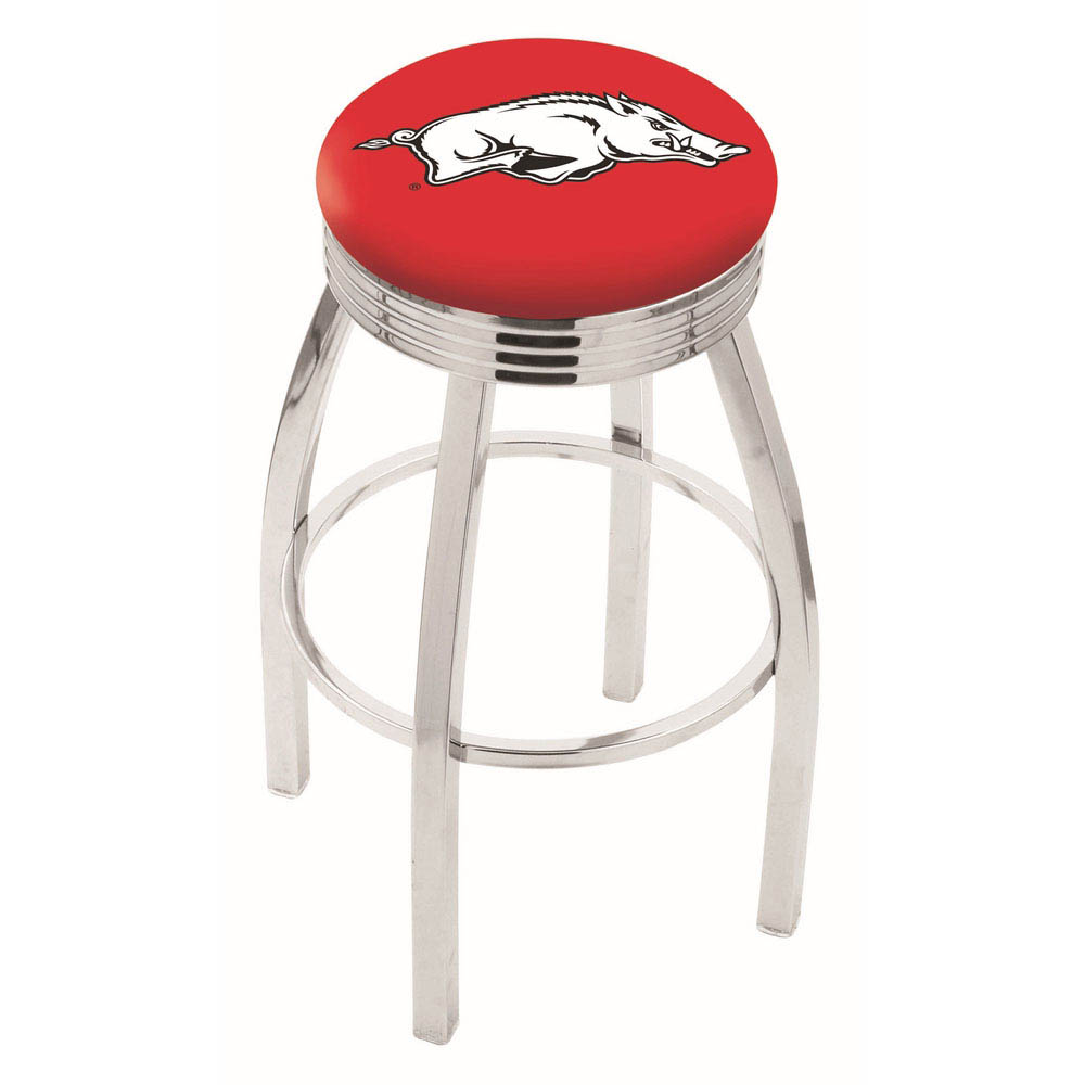 30 Inch Chrome Arkansas Swivel Counter Stool W/ Ribbed Accent
