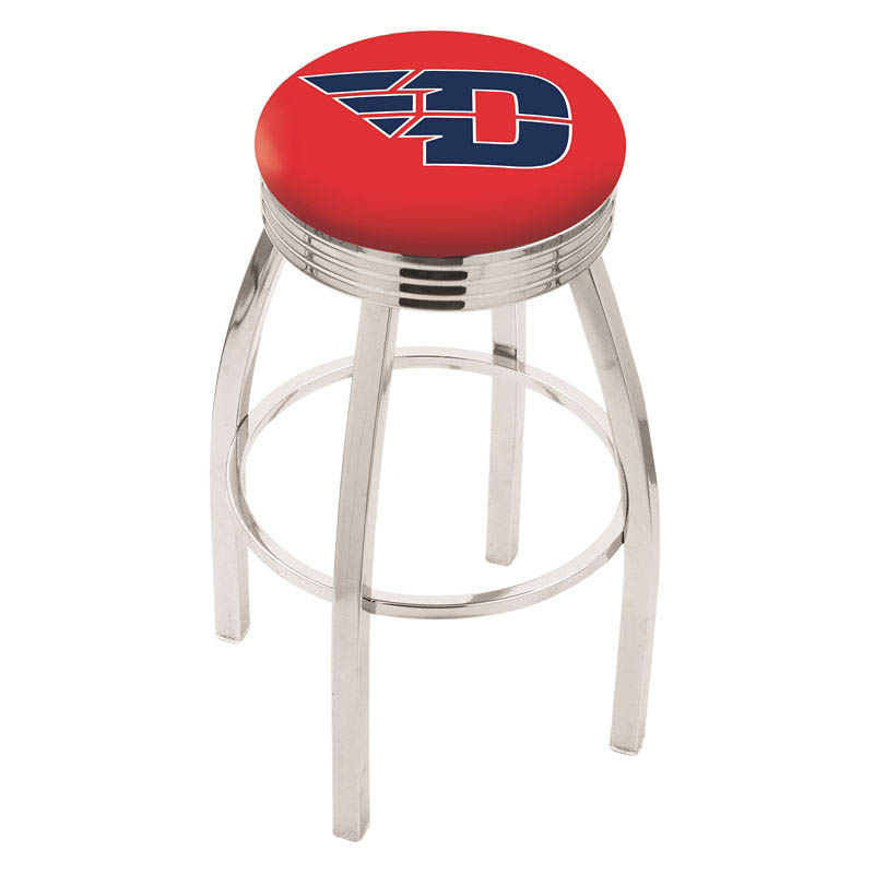 30 Inch Chrome University Of Dayton Swivel Counter Stool W/ Ribbed Accent