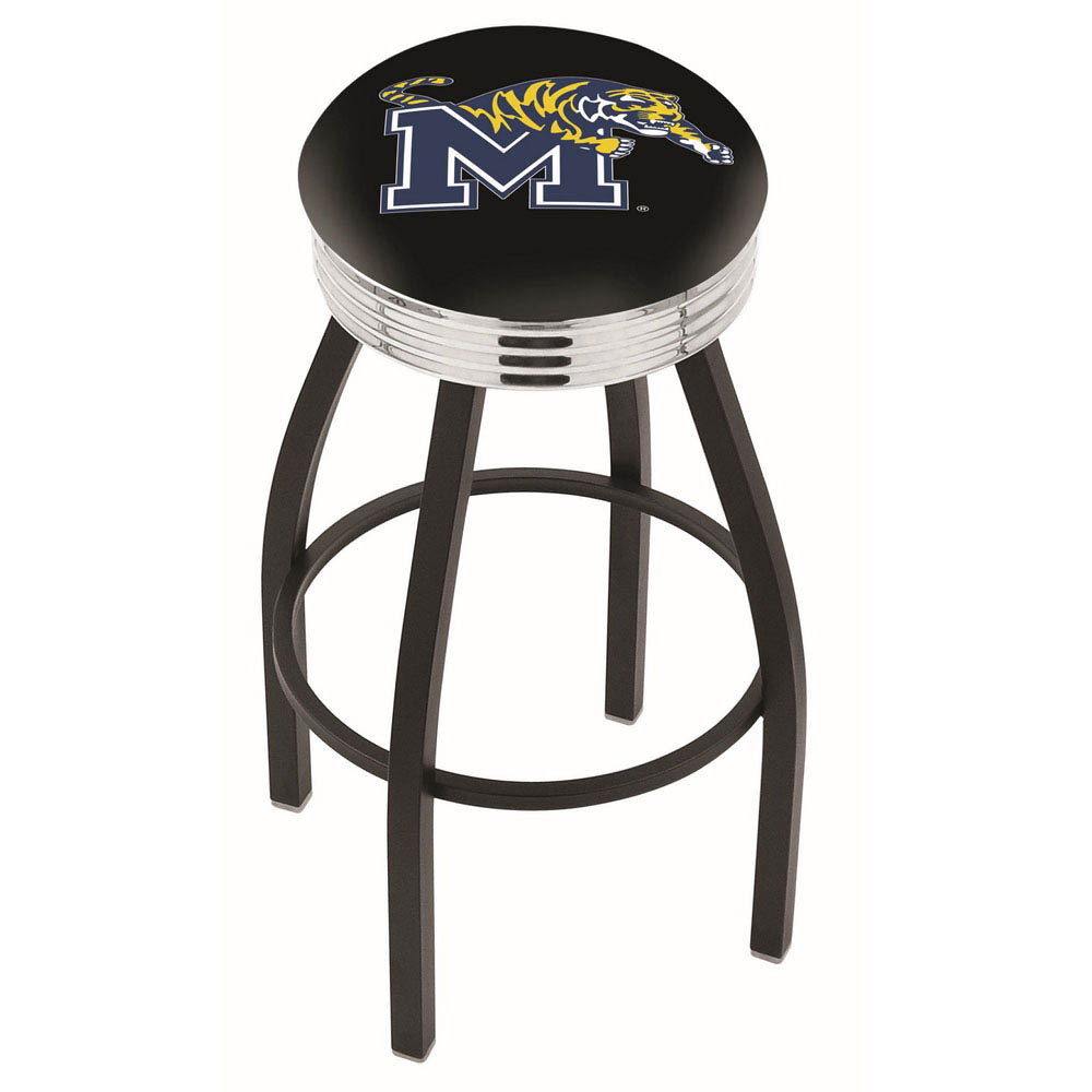 30 Inch Black Memphis Swivel Counter Stool W/ Chrome Ribbed Accent