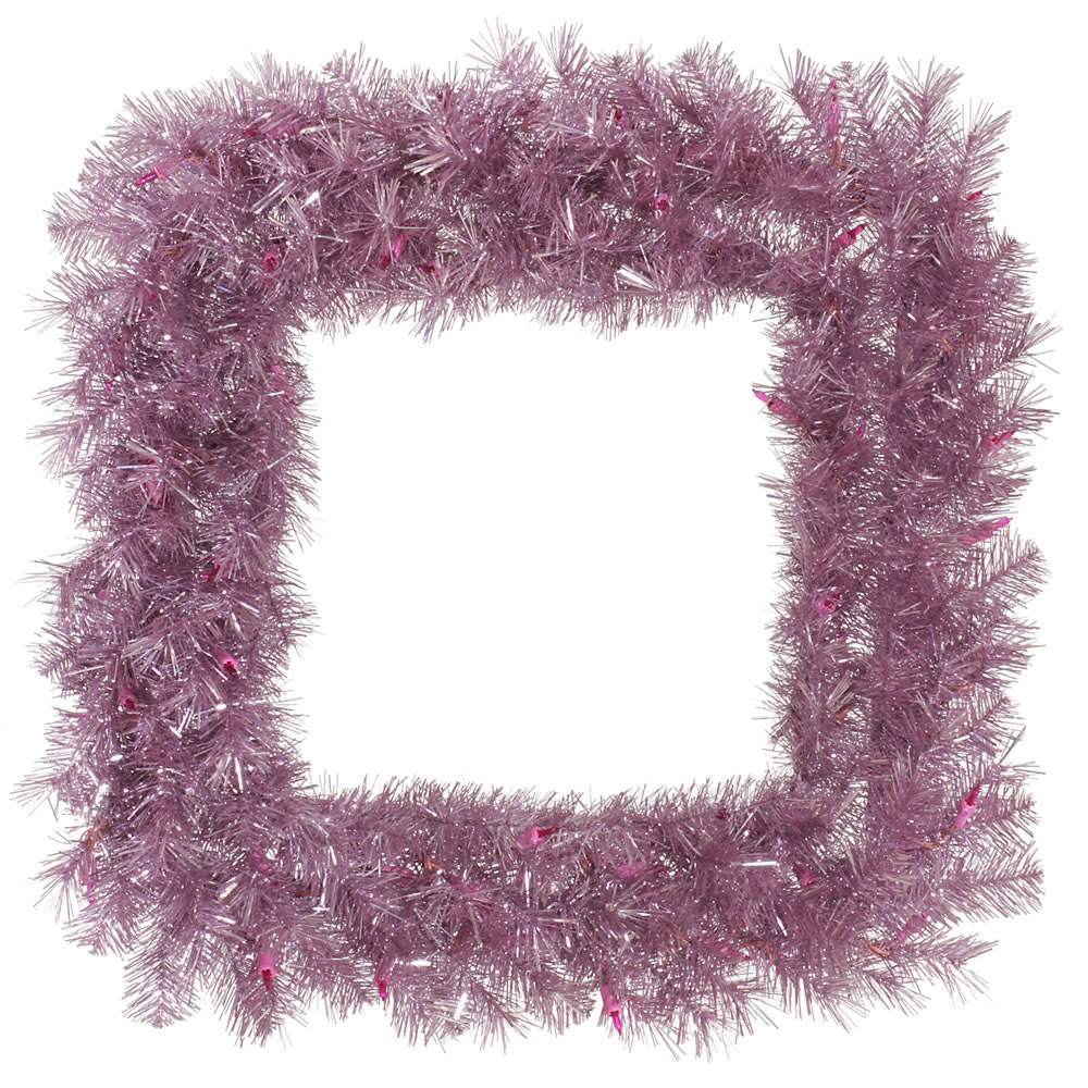 30 Inch Orchid Pink Tinsel Square Wreath