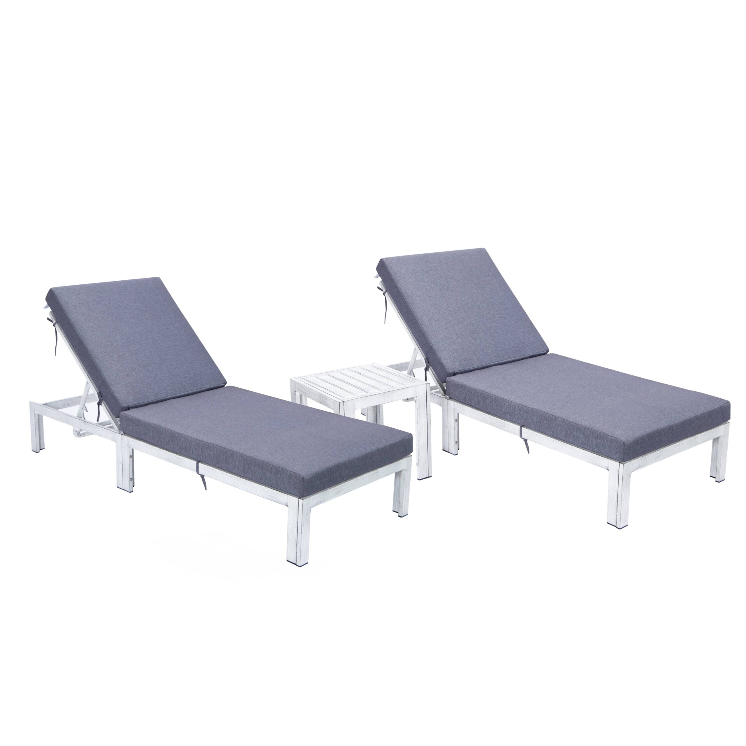 Leisuremod Chelsea Grey Chaise Lounge Chair Set Of 2 With Side Table