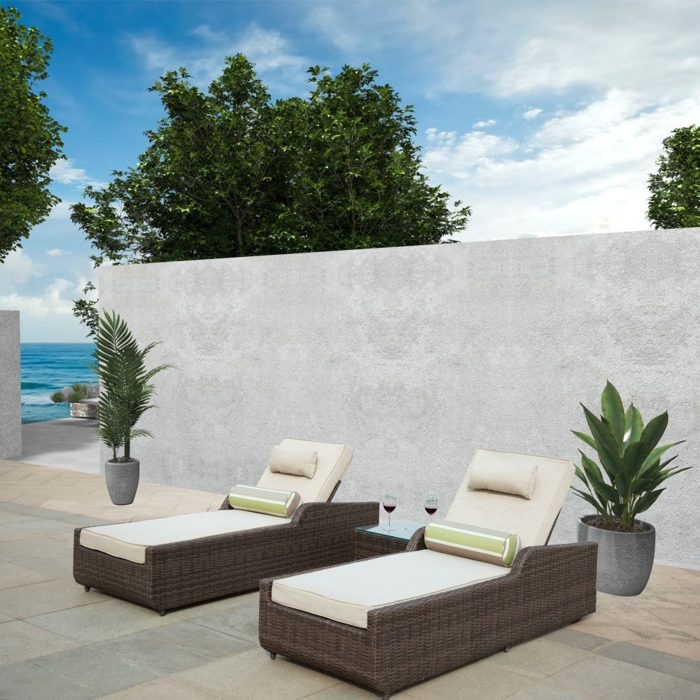 Moda 3-piece Patio Wicker Adjustable Chaise Lounge Set Sunbed Daybed
