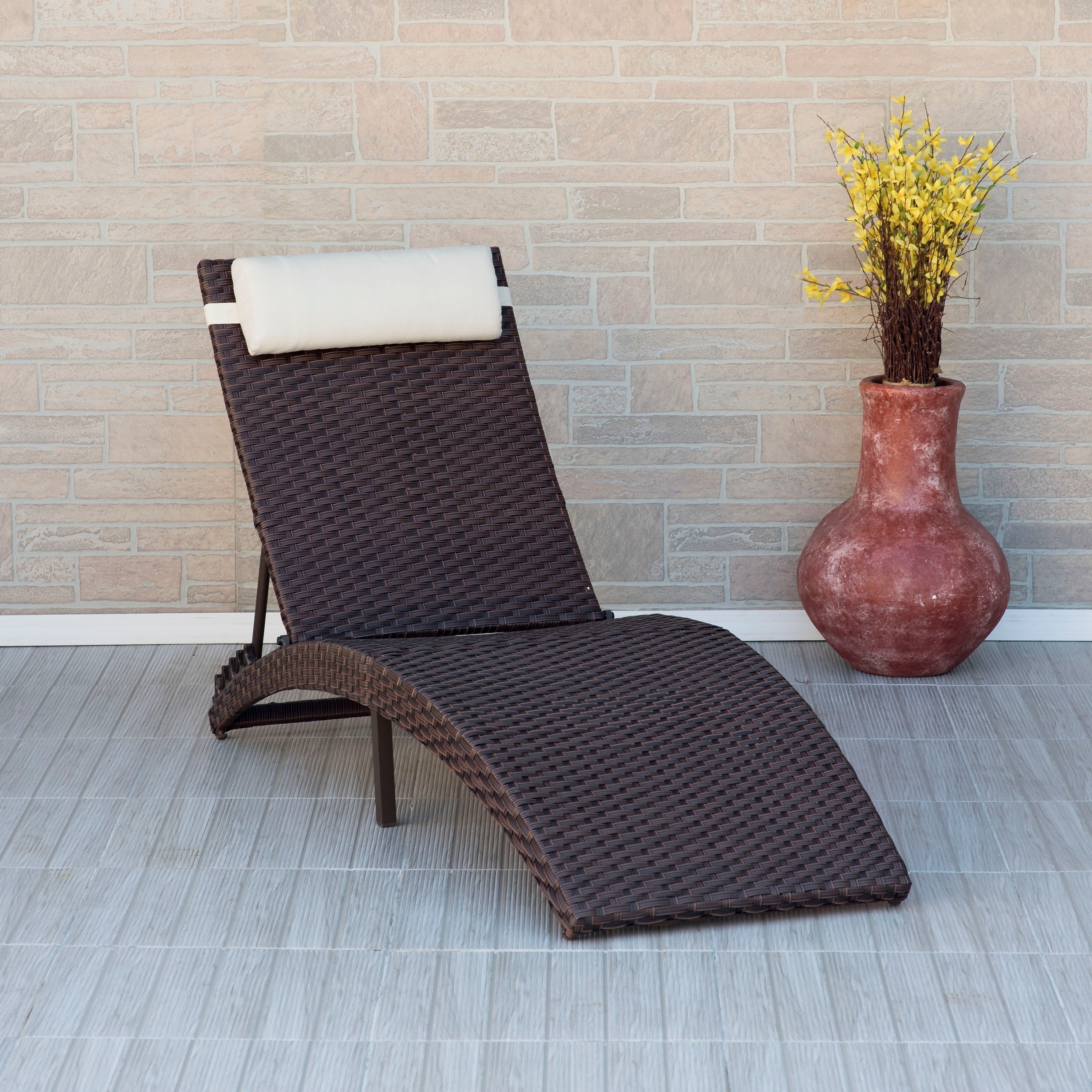Brown Folding Patio Chaise Lounger Chair