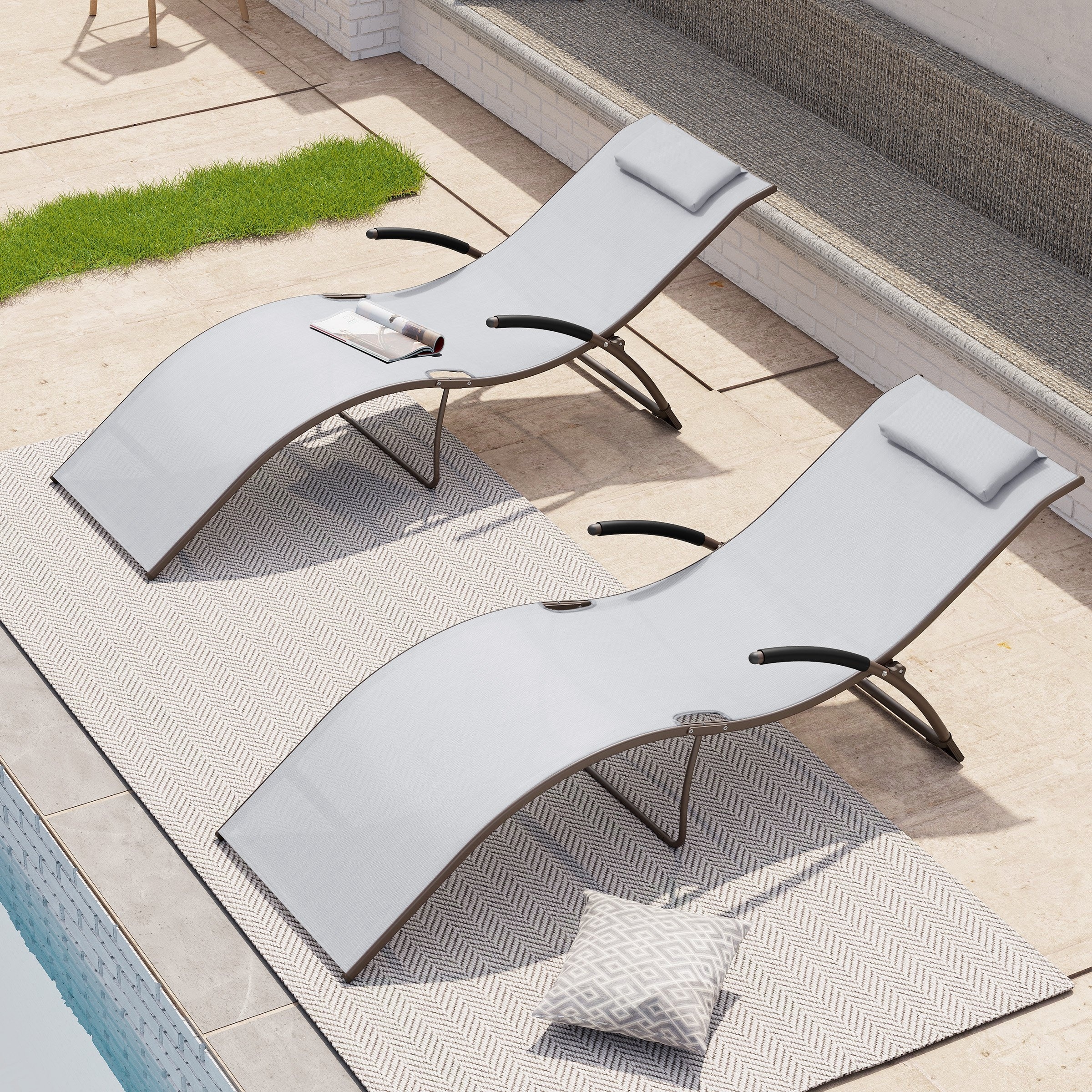 Crestlive Products Outdoor Reclining Folding Chaise Lounge Chairs (set Of 2) - 69.09 L * 24.61 W * 26 H
