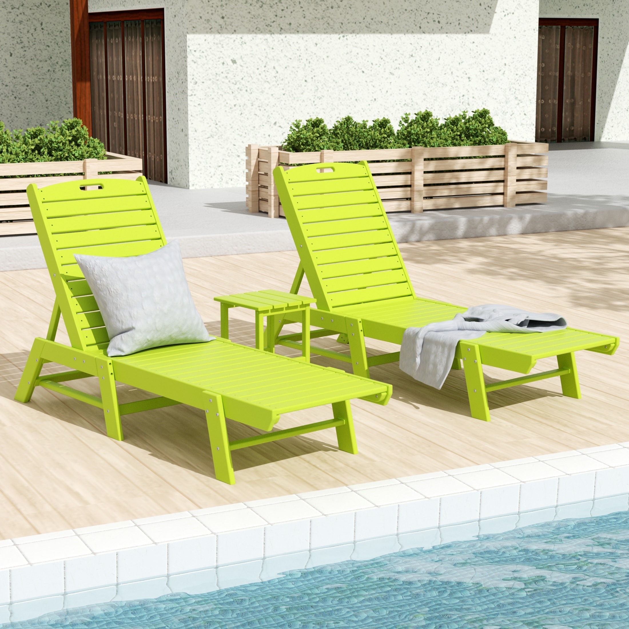 Polytrends Laguna All Weather Poly Pool Outdoor Chaise Lounge Set - Armless With Side Table (3-piece)