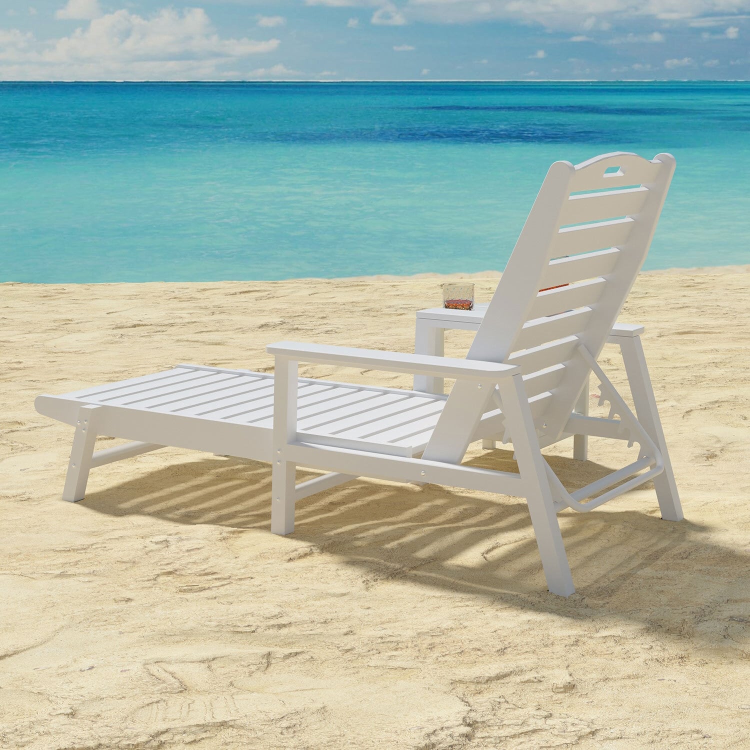 Weather Resistant Nautical Outdoor Chaise Lounge With Arms  Stackable