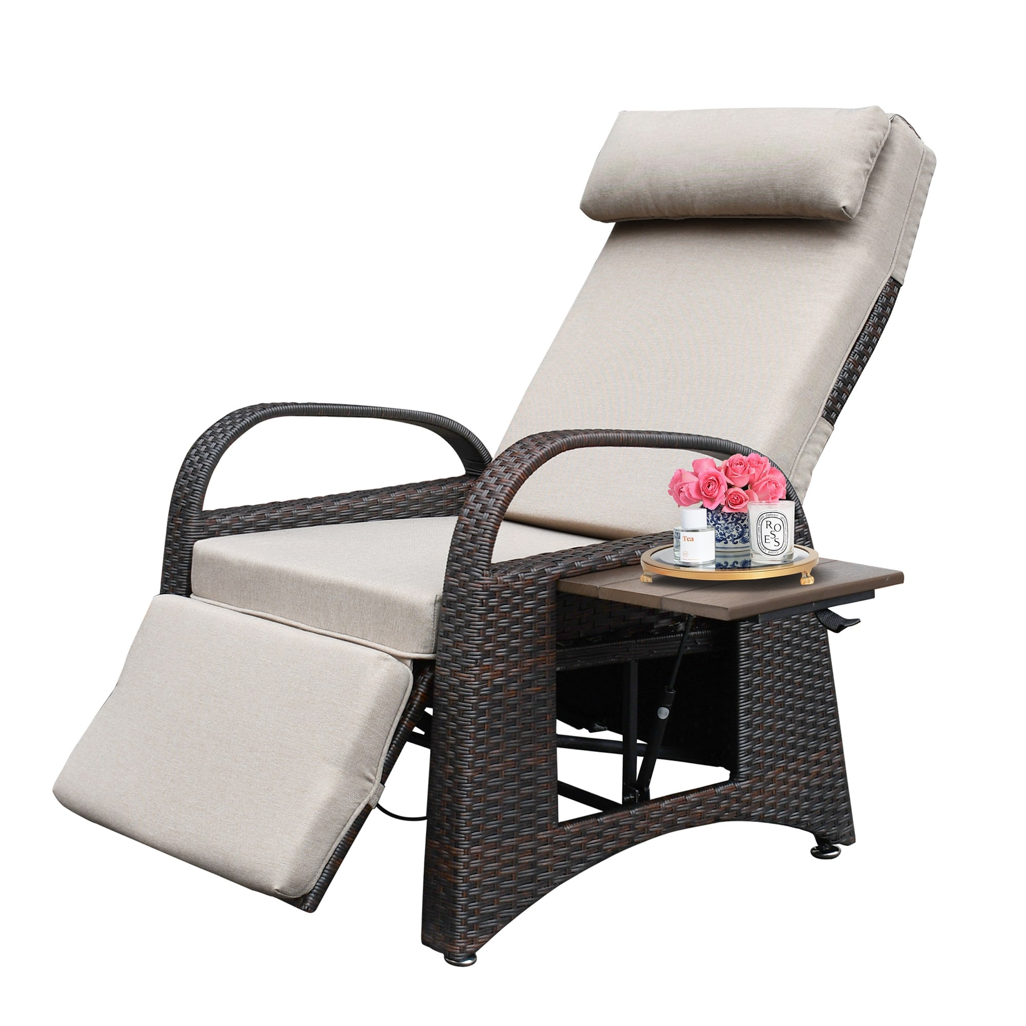 Wicker Adjustable Reclining Lounge Chair With Cushion