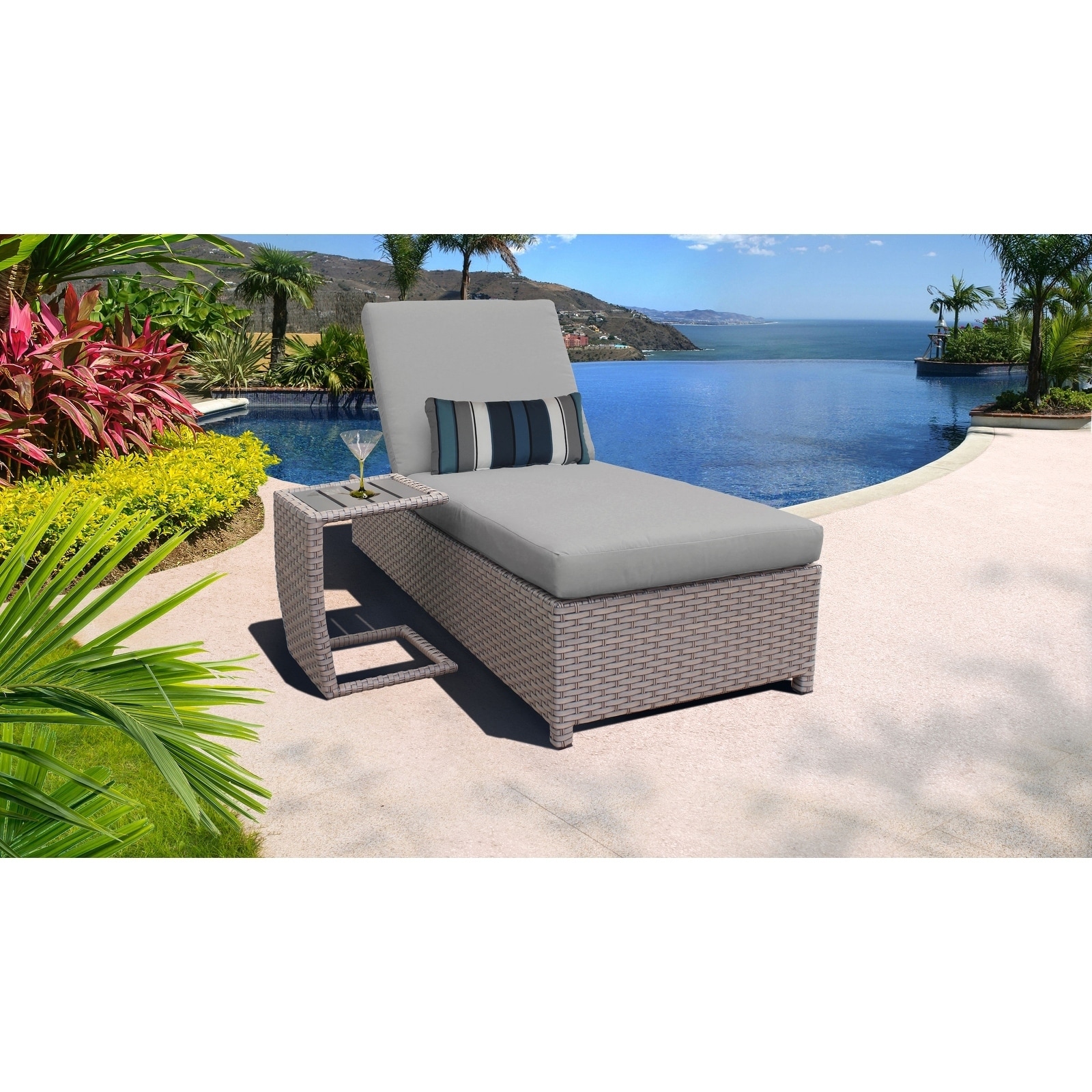 Florence Wheeled Chaise Outdoor Wicker Patio Furniture And Side Table