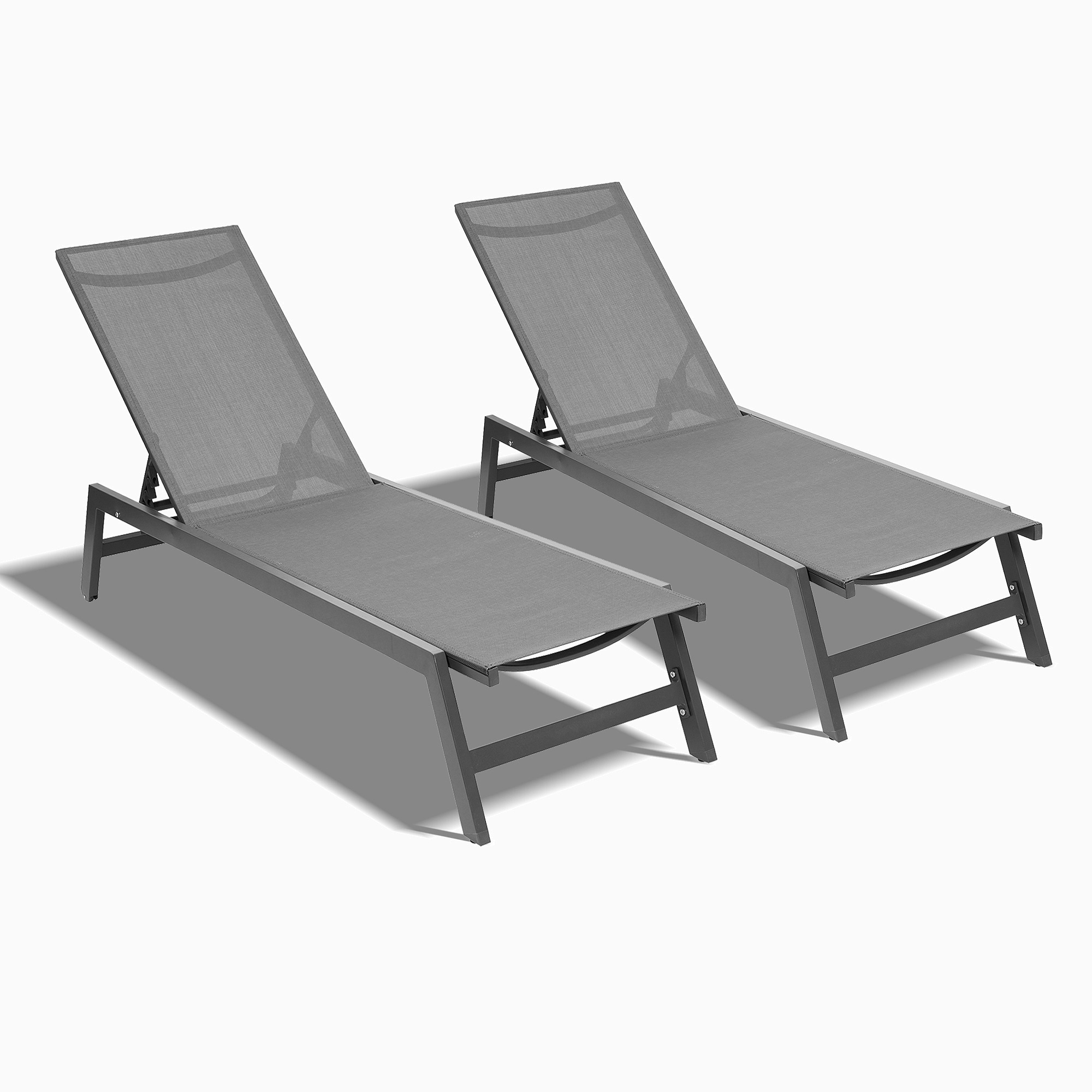 2 Piece Set Chaise Lounge Chairs  All Weather Adjustable Aluminum Recliner