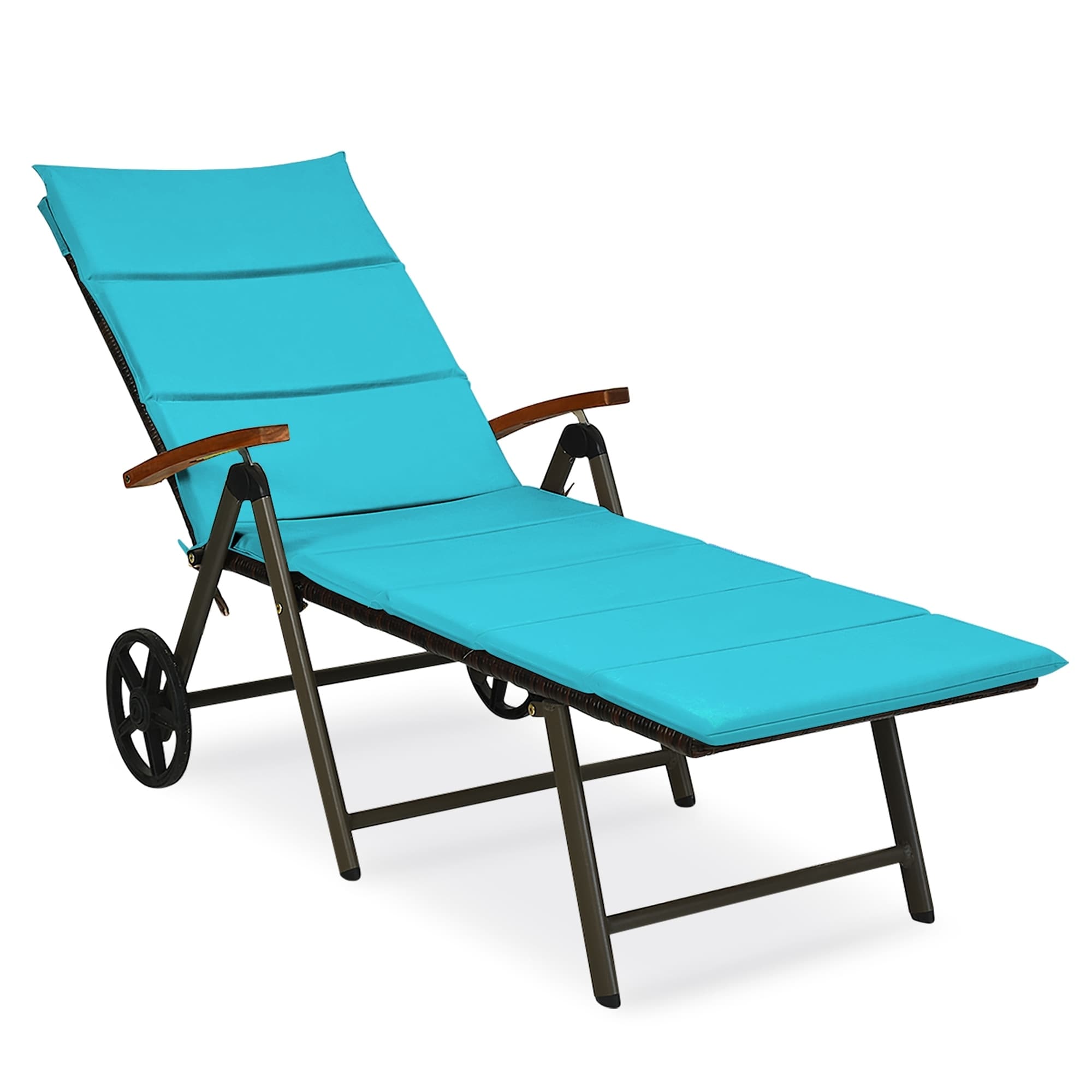 Adjustable Aluminum Patio Rattan Recliner Cushioned Lounge Chair