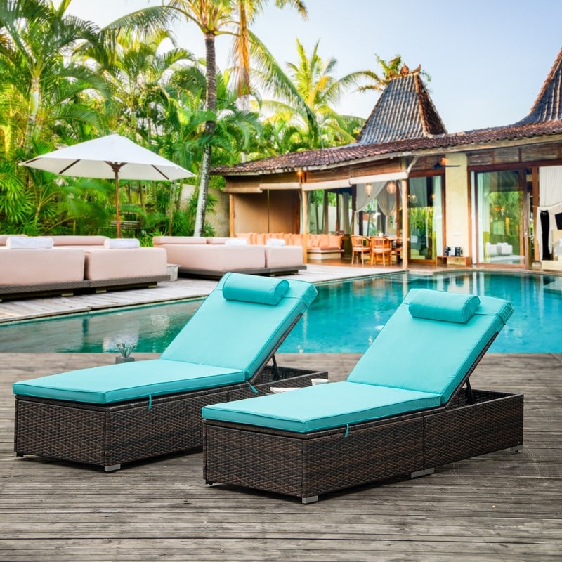2 Piece Outdoor Pe Wicker Chaise Lounge Patio Rattan Reclining Chair