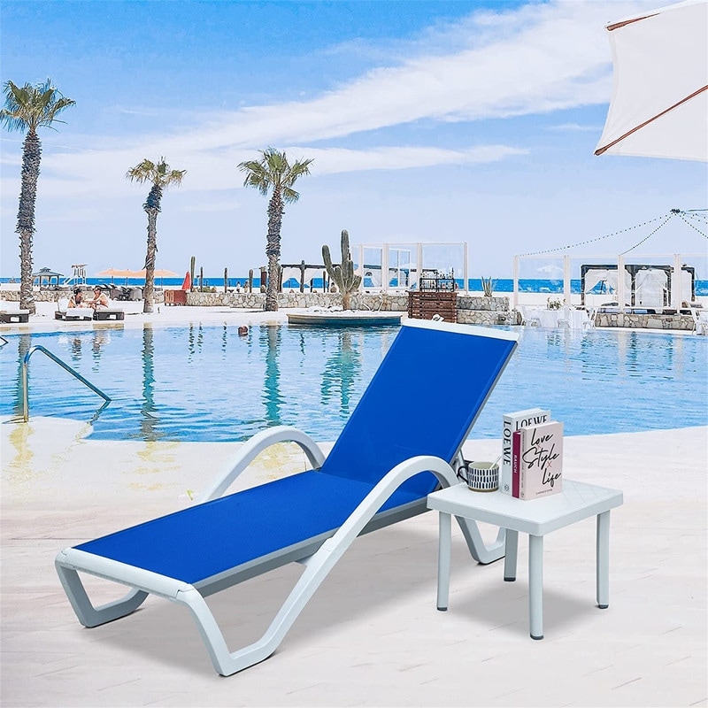 2pcs Aluminum Chaise Lounge With Plastic Table